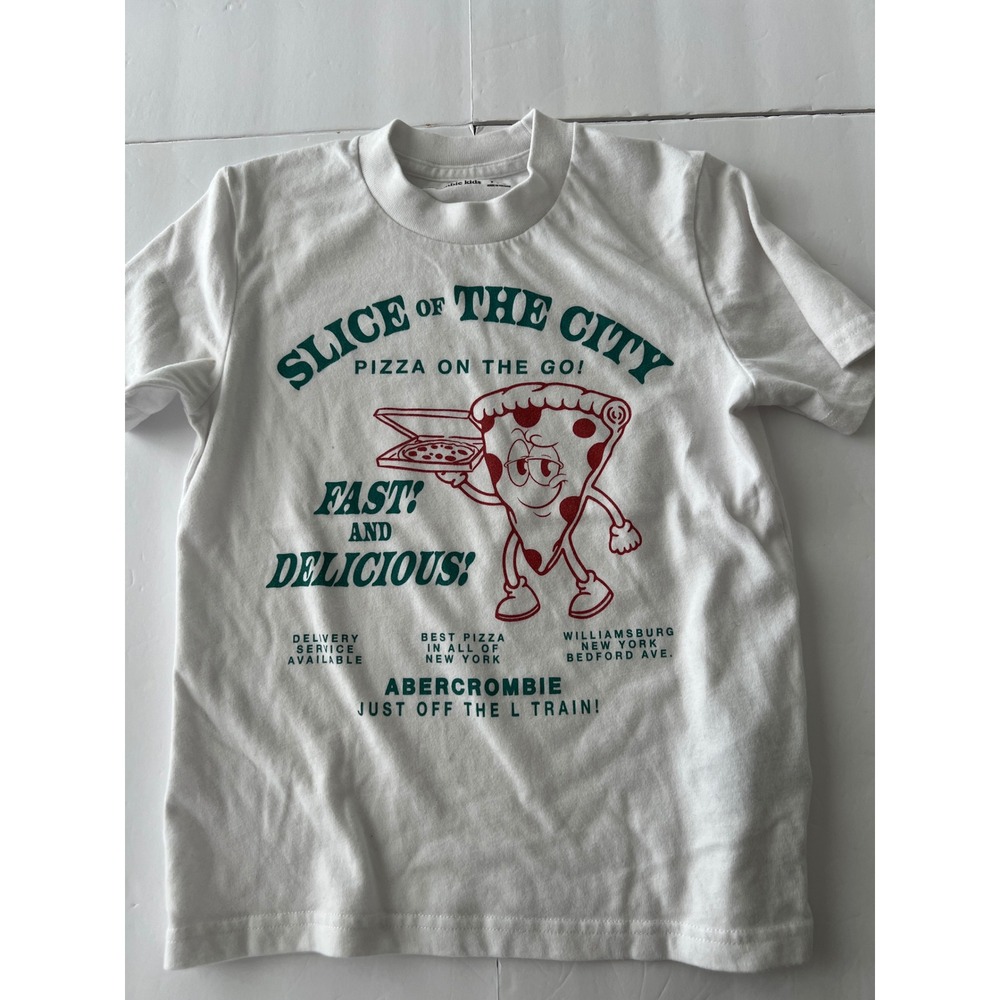 Abercrombie Kids White Slice of the City Pizza Graphic T-Shirt Size 7/8